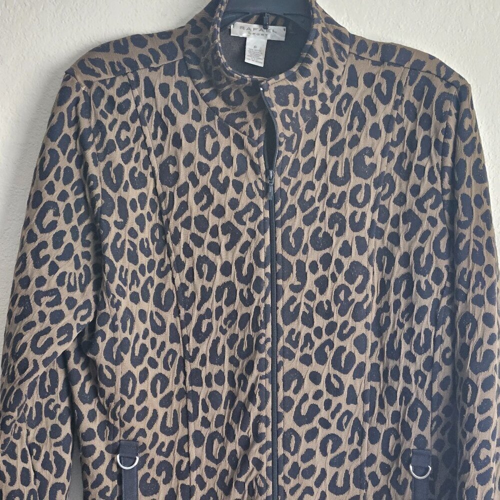 Leopard print stretch Career office Workwear black brown pocket XL zipper jacket